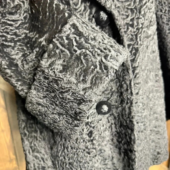 Vintage Persian Curly Lamb Swing Coat Black Round Buttons Short Size M - Picture 6 of 12